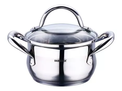 Индукционная кастрюля Bergner из нержавеющей стали со стеклянной крышкой 3,3 литра BG-6507