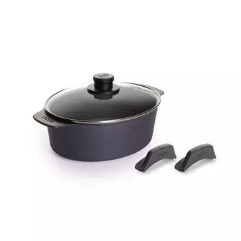 Индукционная печь Diamond Lite, чугунная жаровня, 27 x 22 см, высота 9,5 см, 3,7 литра, включая крышку из безопасного стекла Woll