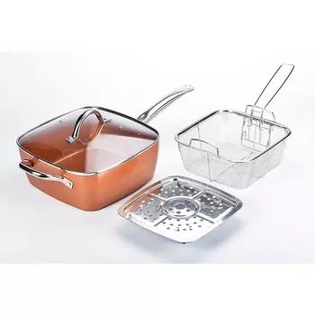 Индукционная сковорода с антипригарным покрытием, 4 предмета, 24 x 24 x 9,5 см, крышка с защитой от царапин, фритюрница, угловая сковорода, сковорода COFI 1453