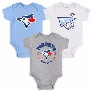 Infant Powder Blue/White/Heather Grey Toronto Blue Jays Biggest Little Fan Комплект боди из 3 предметов Outerstuff