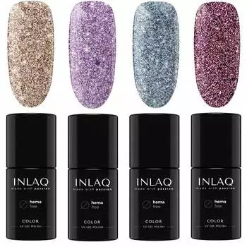 INLAQ, Набор гибридных лаков Glitter Collection Shiny Signs, 4 шт.