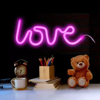 INSPIRE - Светодиодный неоновый светильник - LOVE - 4,5 Вт - Розовый светильник - Д. 35,5 см - USB + батарейки - Декоративный настенный светильник, белый