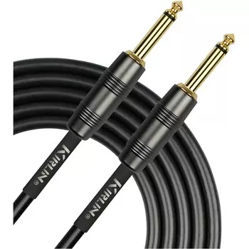 Инструментальный кабель Kirlin 22AWG, угольно-черный, от 1/4 дюйма, прямой на прямой, 10 футов.