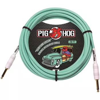 Инструментальный кабель Pig Hog, 20 футов, цвет морской пены, зеленый