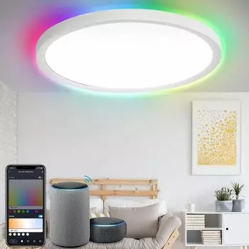 Интеллектуальный светодиодный потолочный светильник Yakimz 24 Вт с RGB 2700K-6500K Bluetooth IP44 для современной кухни - с регулируемой яркостью, белый