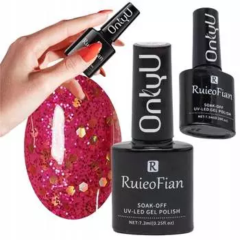 ИНТЕНСИВНО-РОЗОВЫЙ ГИБРИДНЫЙ ЛАК ДЛЯ НОГТЕЙ С ГЛЯНЦЕВЫМИ БЛЕСТКАМИ УФ-ЛАК Только U/L144 OnlyU