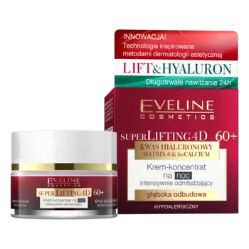 Интенсивно омолаживающий крем-концентрат для лица 60+ на ночь Eveline Cosmetics Super Lifting 4D, 50 мл
