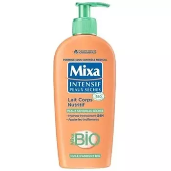 Интенсивное молочко для тела MIXA для сухой кожи. Сертифицированное органическое питательное молочко для тела.