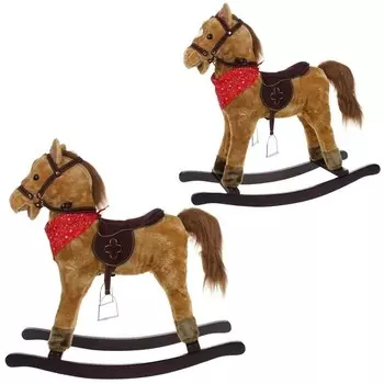 Интерактивная лошадка-качалка, виляющая хвостом, ковбойский шарф, светло-коричневый Nobo Kids