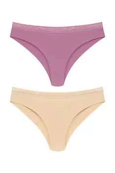 Интерлок, лазерная резка, сотовая резина, бразильские женские трусики, 2 предмета HNX, сирень-кремовый