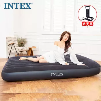 Intex 64143 двойная увеличенная встроенная подушка, надувной матрас, домашняя портативная кровать для обеда, уличная палатка, коврик, складная кровать
