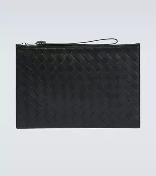 Intrecciato Большой кожаный клатч Bottega Veneta, черный