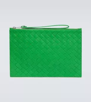 Intrecciato Большой кожаный клатч Bottega Veneta, зеленый