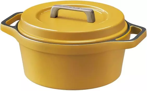 Iris Ohyama MKSN-S20 Pot, безводная кастрюля, Кастрюля с двумя ручками, IH, совместим с газовым пламенем, 7,9 дюйма (20 см), легкий уход, шафрано-желтый, Yellow