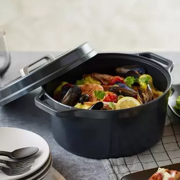 Iris Ohyama MKSN-S24 Hot Pot, безводная кастрюля, IH, совместима с газовым огнем, 9,4 дюйма (24 см), 6 в 1, экономит время на приготовлении, текстура и вкус, легкая, двуручная кастрюля, легкий уход, угольно-серый, Gray