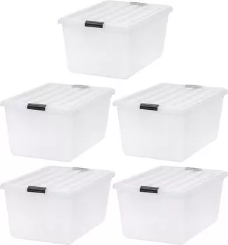 IRIS USA 68 квартов / 17 галлонов. Штабелируемые пластиковые контейнеры для хранения с крышками и пряжками с защелками, Pearl
