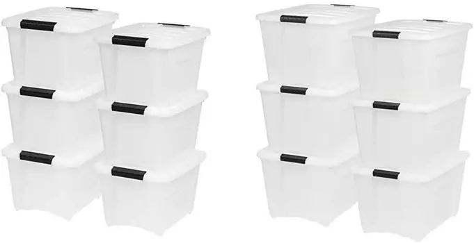 IRIS USA, Inc. TB-17 Универсальная выдвижная коробка на 19 литров, многоцелевой контейнер для хранения, 6 упаковок с TB-56D Складная и выдвижная коробка на 53 литра, многоцелевой контейнер для хранения, 6 упаковок