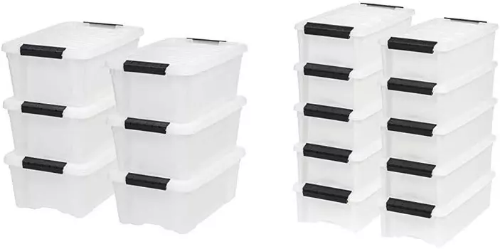 IRIS USA, Inc. TB-42 Многоцелевой контейнер для хранения на 12 литров, упаковка из 6 штук, Pearl с TB-35 Многоцелевой контейнер для хранения на 5 литров, упаковка из 10 штук, Pearl