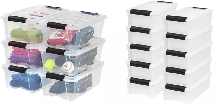 IRIS USA, Inc. TB-42 Складная и выдвижная коробка на 12 литров, прозрачная, штабелируемая на 6 литров TB-35 Складная и выдвижная коробка на 5 литров, многоцелевой контейнер для хранения, упаковка из 10 штук, жемчужный, Pearl