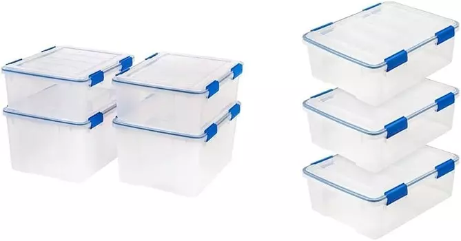 IRIS USA Коробки для хранения WEATHERPRO на 26,5 и 44 кварты, 4 упаковки и 3 упаковки на 26,5 кварты, с защелкивающейся крышкой и уплотнением