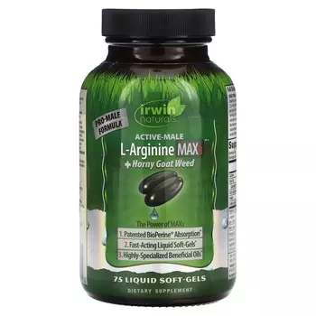 Irwin Naturals Active-Male L-аргинин Max3 + Horny Goat Weed 75 желатиновых капсул