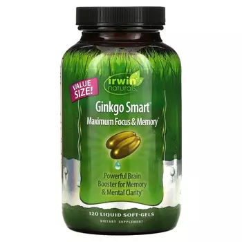 Irwin Naturals Экстракт гинго для памяти и внимания, 120 гелевых капсул
