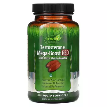 Irwin Naturals, Testosterone Mega-Boost RED, повышение уровня тестостерона, 68 капсул с жидкостью