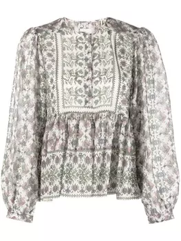 ISABEL MARANT шелковая рубашка с объемными рукавами, нейтральный цвет
