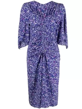 ISABEL MARANT шелковое платье со сборками и цветочным принтом, синий