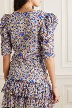 ISABEL MARANT TOILE укороченный топ Galaor с цветочным принтом и хлопковой вуалью, светло-синий