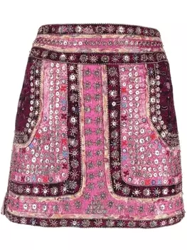 ISABEL MARANT юбка мини Oneila с вышивкой, розовый