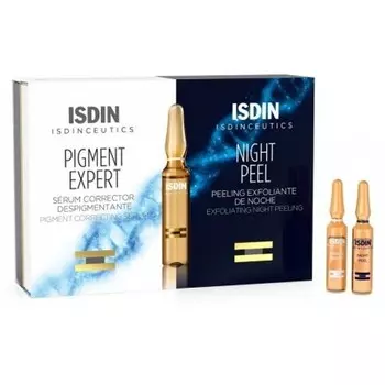 Isdin,Isdinceutics Day & Night Depigmenting Routine набор сыворотка для лица + отшелушивающий скраб на ночь 20 ампул