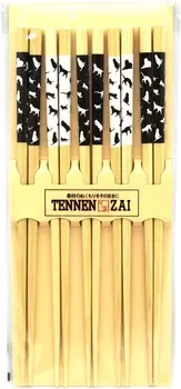 Ishida 67187 Белые бамбуковые палочки для еды для гостей, черно-белый кот, 5 пар, белые