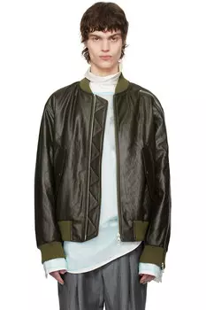 Искусственная кожаная куртка-бомбер Dries Van Noten, хаки