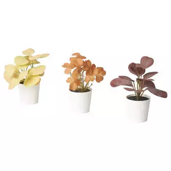 Искусственные растения в горшке Ikea Fejka In/outdoor leaves, 3 штуки, 6 см