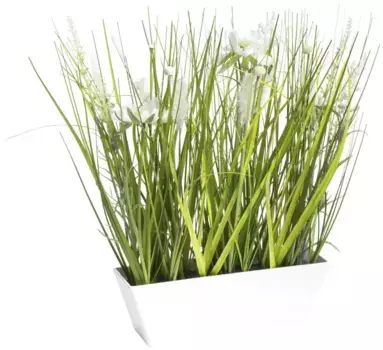 Искусственный цветок Botanic-Haus "Луговые цветы в пластиковых горшках" /10х37 см, кремово-белый