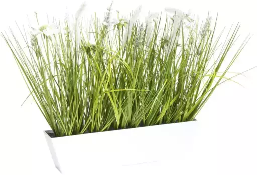 Искусственный цветок Botanic-Haus "Луговые цветы в пластиковых горшках" /12х42 см, кремово-белый