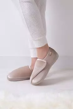 Isotoner Ladies Sparkle Velour Тапочки с закрытой спиной и застежкой-липучкой Totes, бежевый