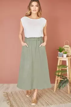 Итальянская льняная юбка миди с карманами Yumi, зеленый