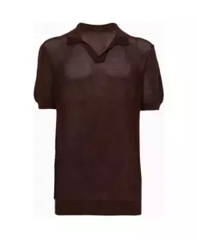 Итальянская рубашка поло из хлопка с сетчатым эффектом Tagliatore, коричневый