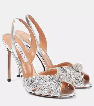 Итальянские босоножки Flirt 105 из металлизированной кожи Aquazzura, серебряный