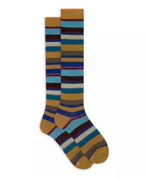 Итальянские длинные носки в полоску Gallo, мультиколор