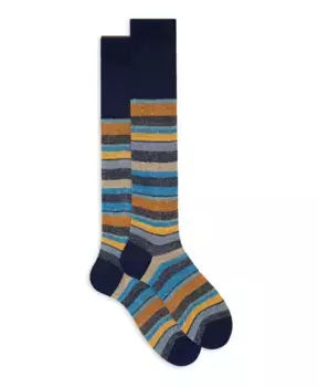 Итальянские хлопковые льняные носки в полоску Gallo, мультиколор