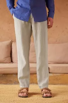 Итальянские льняные брюки Signature Leomaster Delave с кулиской Next, серый