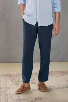 Итальянские льняные брюки Signature Leomaster Delave с кулиской Next, синий