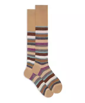 Итальянские носки в полоску из хлопка и льна Gallo, мультиколор