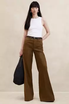 Итальянские широкие брюки из льна и хлопка Banana Republic, коричневый