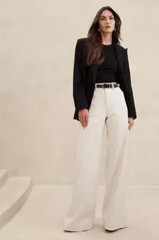 Итальянские широкие брюки из льна и хлопка Banana Republic, бежевый