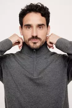 Итальянский джемпер с полумолнией из мериносовой шерсти Banana Republic, серый