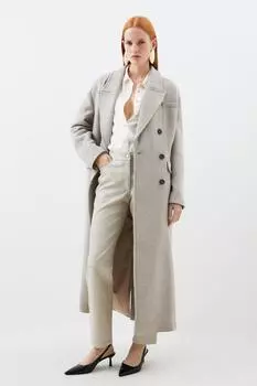 Итальянское двубортное пальто большого размера из смесовой шерсти Manteco с сильными плечами Karen Millen, бежевый